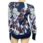 Ann Taylor NEW Dark Floral Sweater Button Detail on Sleeves Blue Purple Size XS Photo 4