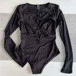Forever 21  Black Tie Front Long Sleeve Bodysuit Size Medium Photo 9