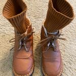 Woman short Knit Sock boots casual women's flat Boots Short Plush‎ Brown Size 5 Orange Photo 1