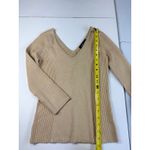 Takeout Bisque V Neck Ribbed Knit Sweater Fitted Long Sleeve Neutral Top Small Tan Photo 6