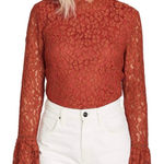 Endless Rose Rust Brown Lace Open Back Flare Sleeve Bodysuit Size XS Photo 0