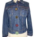 CAbi Women Size XS Dark Blue Mismatched Button Ponte Jean Jacket Photo 0