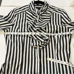 Antilia Femme Black & White Striped Ruffle Front Button Photo 4