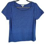 Talbots Blue Cotton Tight Knit Short Sleeve Round Neck Pullover Sweater Size LP Photo 0