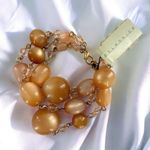 NEW/NWT Delmonico Blonde Bead and Crystal Triple Strand Bracelet Gold Photo 0