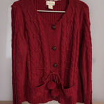Women's Red Cardigan Sweater‎ Medium Cherry Red Country Grannycore Photo 0