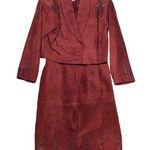 Vintage Pia Rucci Suede Beaded Embellished Maroon Skirt Suit Brown Photo 0