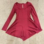 Burgundy Vintage Longsleeve Mini Playsuit Dress with Squared Neckline Size M Photo 1