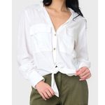 Sanctuary  Utility Long Sleeve Chest Pocket Tie-Front Button-Up Shirt White XS Photo 0