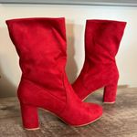 Allegra K  Red Faux Suede Pull On Heeled Boots Women’s Size 10 Photo 9