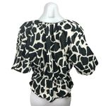 ZARA  Black White Animal Print V-Neck Short Sleeve Peplum Pullover Blouse Top M Photo 1