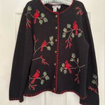 Coldwater Creek Vintage 90s  Cardinal Granny Embroidered Winter Cardigan Sweater Photo 0