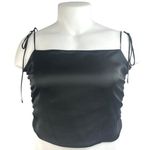 Urban Outfitters  Black Satin Silk Smocked Cami Camisole Tank Crop Top Size XL Photo 0
