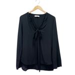 Sandro Paris 100% Silk Black Long Sleeve Blouse Tie Neck Top Size 2/Medium US 6 Photo 1