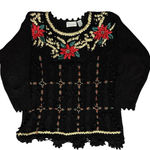 Vintage Shenanigans Women’s Small Christmas Poinsettia Black Crochet Sweater Photo 0