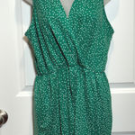 French Grey  Green White Polka Dot Faux Wrap Romper Skort Large Spring Summer Photo 0