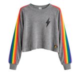 Aviator Nation  - Bolt Cropped Classic Crewneck Heather Navy Neon Sz M Photo 0