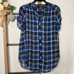 EXPRESS  Navy Black‎ and White Chiffon Plaid Sheer Top Size Small Photo 1