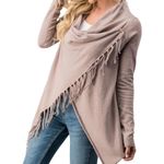 Lovestitch Overlap Long Sleeve Fringe Cardigan Photo 2