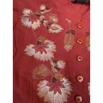 Dialogue Jacket Womens Embroidered Flower Linen Asian Country Longline Red Photo 3