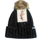 Jessica Simpson Beanie Hat Womens OS Black Knit Speckled Faux Fur Pom Pom NEW Photo 0