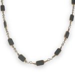 Vintage Necklace Earrings Set Black Rectangular Stone Pearlized Beads Costume Photo 2