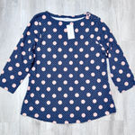 Charter Club  Women Petite Supima 100% Cotton Navy Pink Polka Dot 3/4 Sleeve Top Photo 0