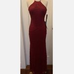 My Michelle  Merlot Mermaid Lace Glitter Halter Back cutout Gown Lined Size 3 New Photo 1