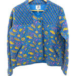 DRA Los Angeles Quilted Floral Print Button Front Jacket Medium Blue Yellow Pink Photo 0