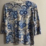 Karen Scott  Blue and Beige Floral Paisley Blouse Photo 5