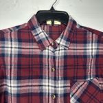 Love Note Women's Plaid Flannel Bodysuit Shirt Size Medium Red Blue Long Sleeve Photo 4