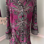 Alfani  WOMAN Purple Black Line Paisley PRINT STRETCHY Collared TUNIC TOP SIZE 12 Photo 0