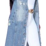 3xHP💝Women’s distressed denim maxi jacket sz sm Blue Photo 4