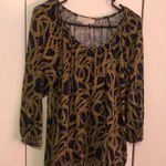 Michael Kors  Navy Blue Gold Chains Design Blouse Size Large 3/4 Sleeve Photo 0