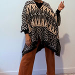 Joseph  Black and Cream Patterned Poncho Photo 0