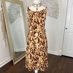 Early 2000s Euro Slinky Cream Brown Tan Animal Print Boho Cowl Neck Midi Dress M Size M Photo 7