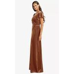 After Six FLUTTER SLEEVE VELVET WRAP MAXI DRESS WITH POCKETS Brown Size XS Photo 4