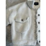 Shaci Blue Womens White Button Up Collared Furry Cropped Jacket Small Photo 5