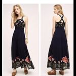 Anthropologie Floreat floral Navy
Blue Embroidered Maxi Dress boho formal fall Black Size 10 Photo 1