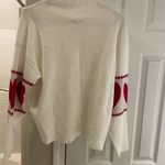Maeve  The Carys Mock Neck White Sweater with Red Heart Accents Medium Photo 7