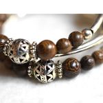 NWT Crazyartgrrl Wildwood Polished Wood Carved Silver Plated Beads 7.5" Bracelet Photo 1