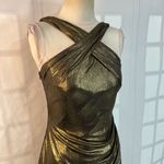 David Meister bronze gold halter cocktail party evening dress size 4 Photo 1