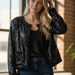 NWT Bagatelle Collection Black Sequin Blazer Jacket Sparkly Cardigan Glam Party Size 3X Photo 0