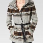 Paige Haylynn Heather Gray Custard Brown Zip Up Coat w/ Leather Belt $249 VGUC S Photo 8