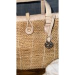 Brighton  Straw Wicker Tote Bag Purse Heart Charm Beige‎ Leather Trim Photo 1