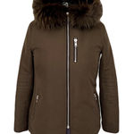 Anthropologie Doma Green Plush Lined Moto Jacket with Fur Trimmed Hood, Size XS Photo 0