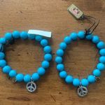 Juicy Couture  Pam & Gela Blue Beaded Friendship Bracelets w Crystal Peace Sign Photo 0