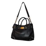Michael Kors Satchel Hamilton Black Leather Handbag Gold Chain Strap Logo Plate Photo 2