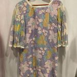 Handmade Vintage 60’s-70’s boho lace trim lavender floral pleated angel sleeve mini dress Photo 8