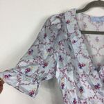 Hill House 100% Silk Nima Wrap Mini Dress Small Blue Floral Cabernet Trellis Photo 5